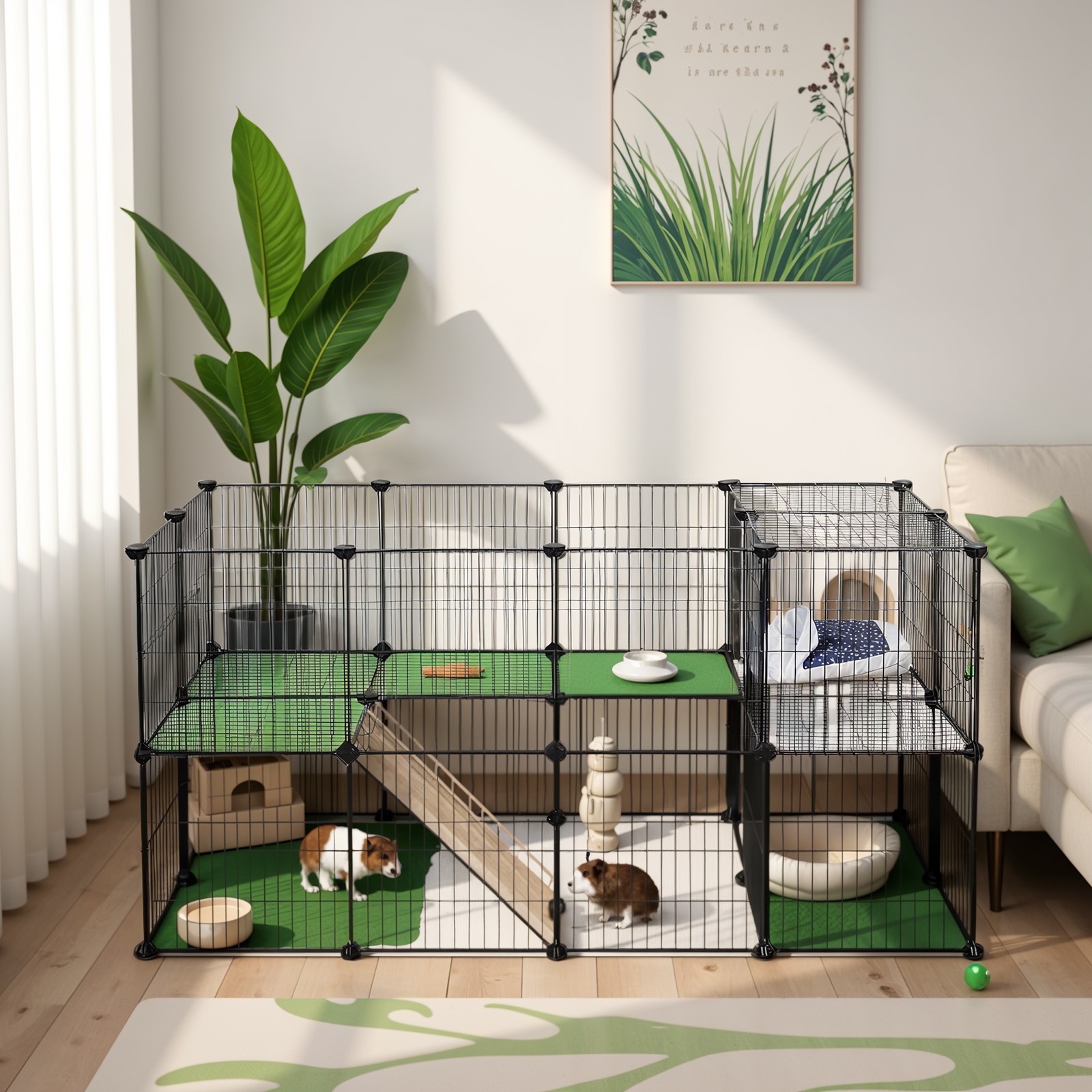 Songmics Small Animal Playpen, Rabbit Guinea Pig Cage, Zip Ties Included
