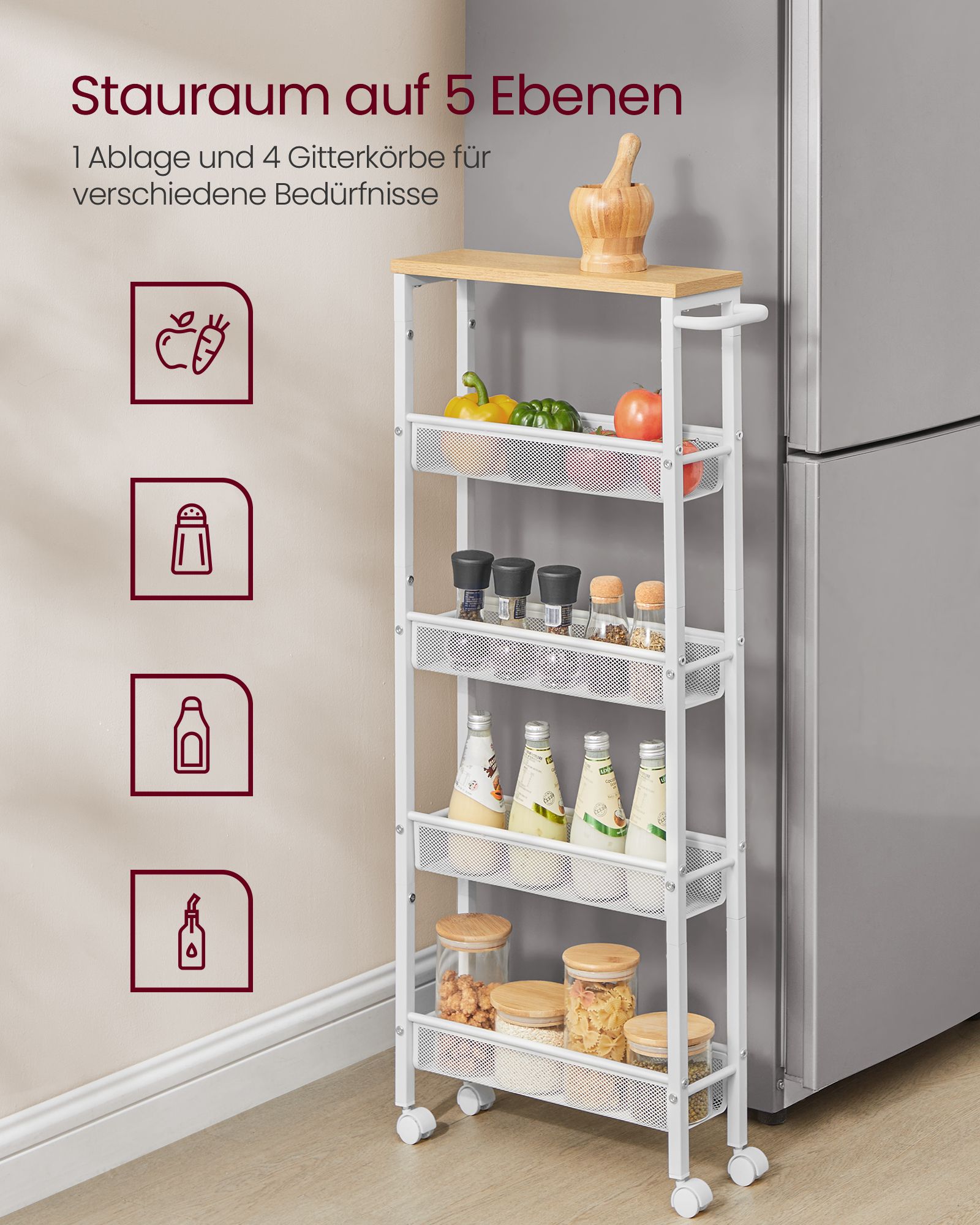 Vežimėlis su 5 lygiais ant ratukų