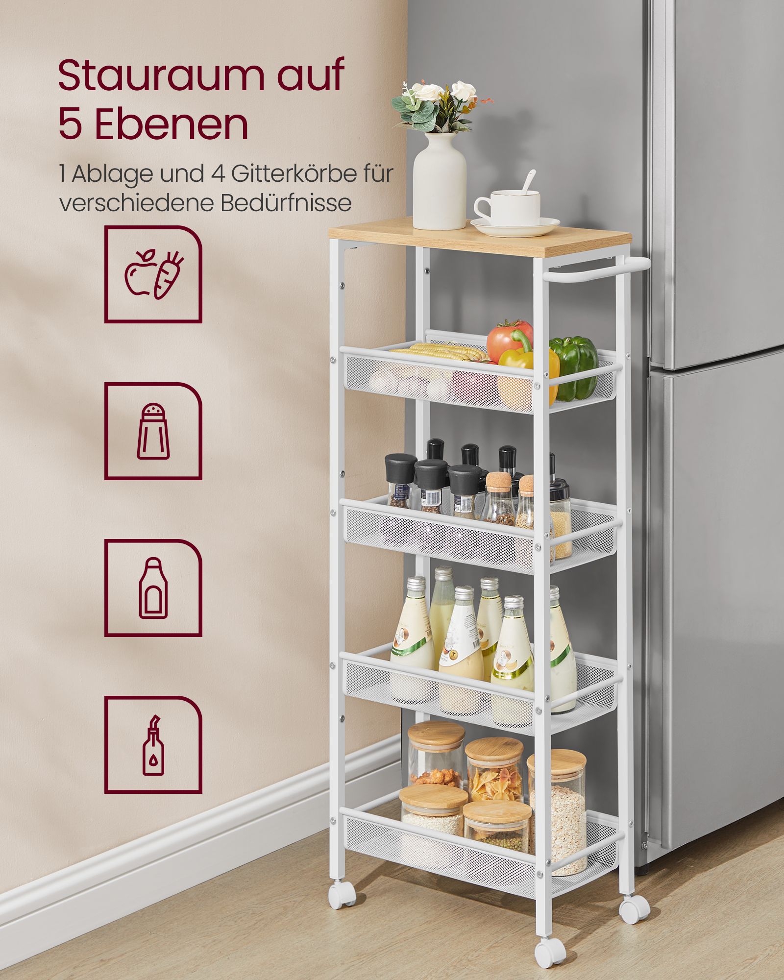 Vežimėlis su 5 lygiais ant ratukų