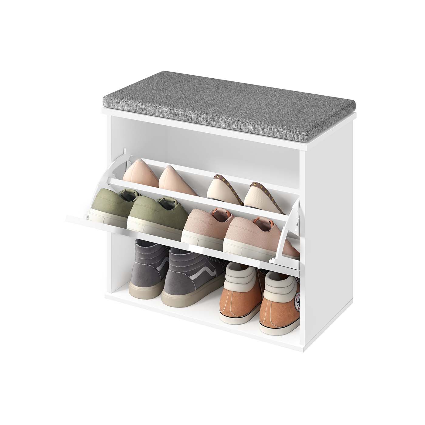 Schuhbank mit Sitzkissen Klappfach und verstellbarer Trennwand