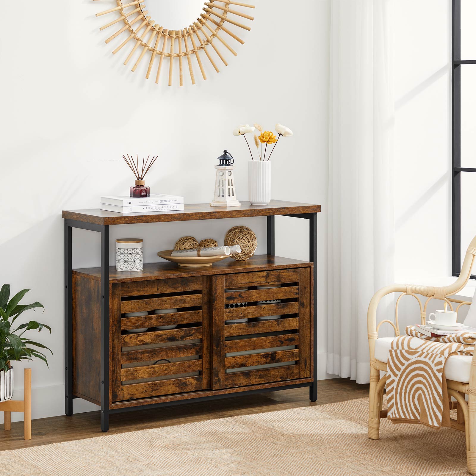 VASAGLE Sideboard, Schrank mit 2 Schiebetüren, Aufbewahrungsschrank