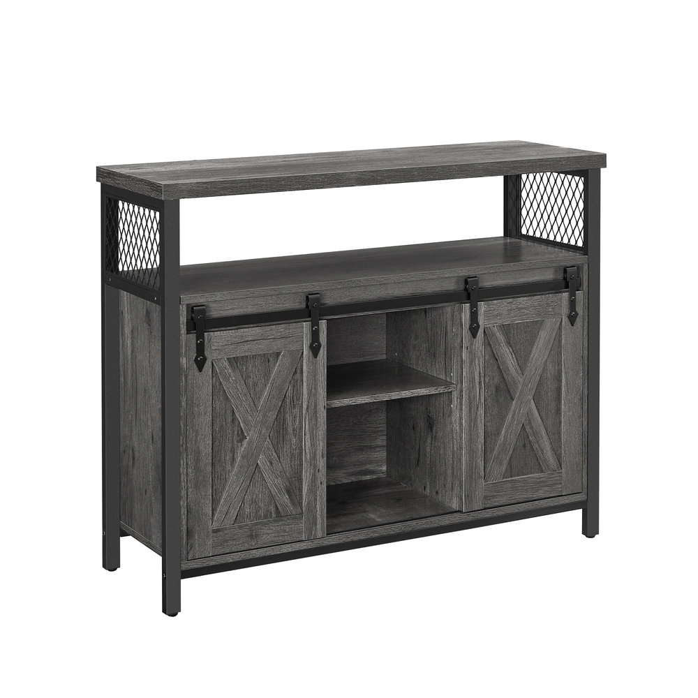 VASAGLE Sideboard, Küchenschrank, Aufbewahrungsschrank, mit 2 Schiebetüren, verstellbare Ablagen, für Wohnzimmer, 33 x 100 x 80 cm, steingrau-tintenschwarz LSC092B04V1
