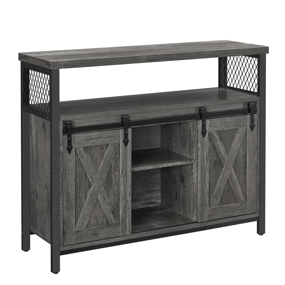 VASAGLE Sideboard, Küchenschrank, Aufbewahrungsschrank, mit 2 Schiebetüren, verstellbare Ablagen, für Wohnzimmer, 33 x 100 x 80 cm, steingrau-tintenschwarz LSC092B04V1