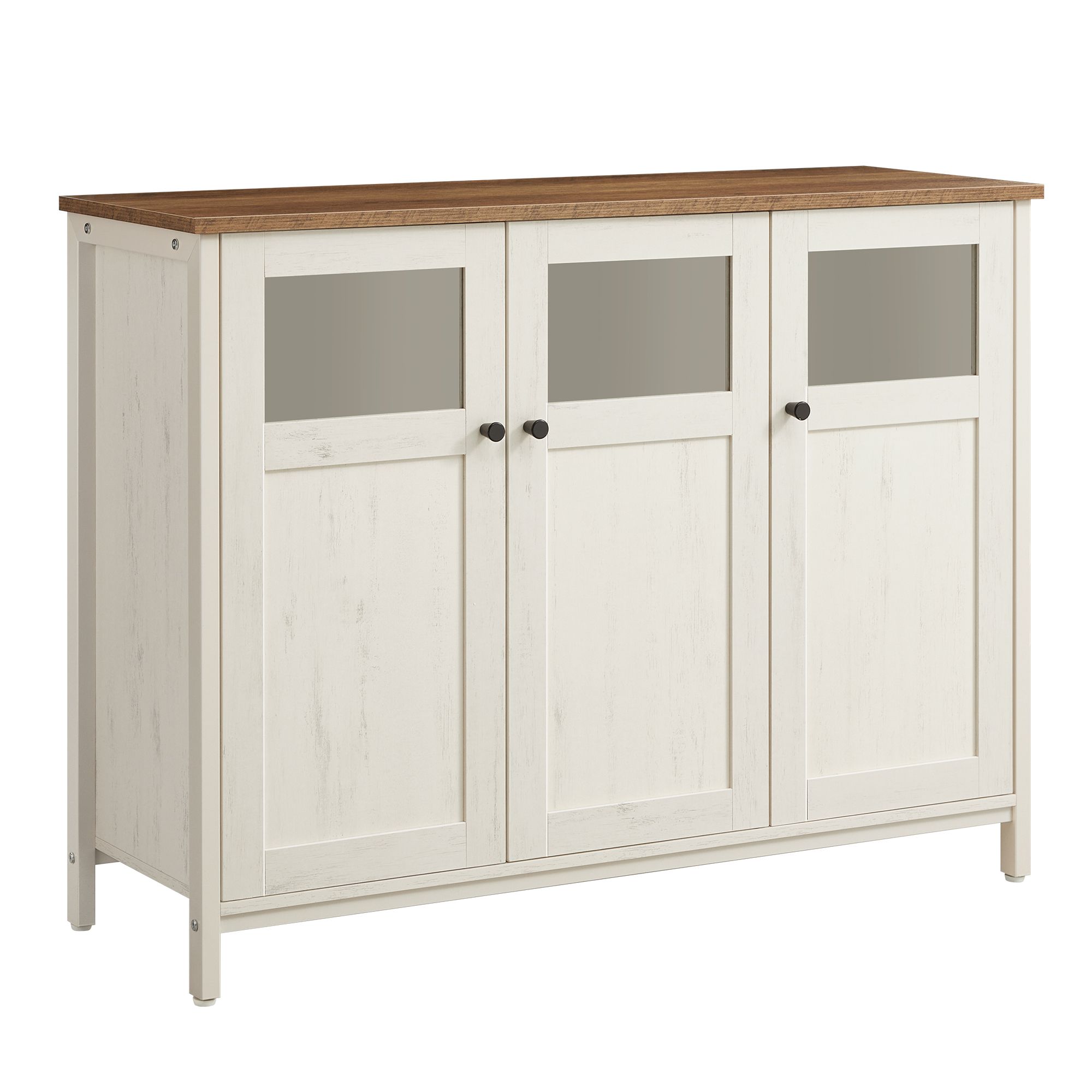 Küchenschrank mit Glastüren  honigbraun-vintageweiß