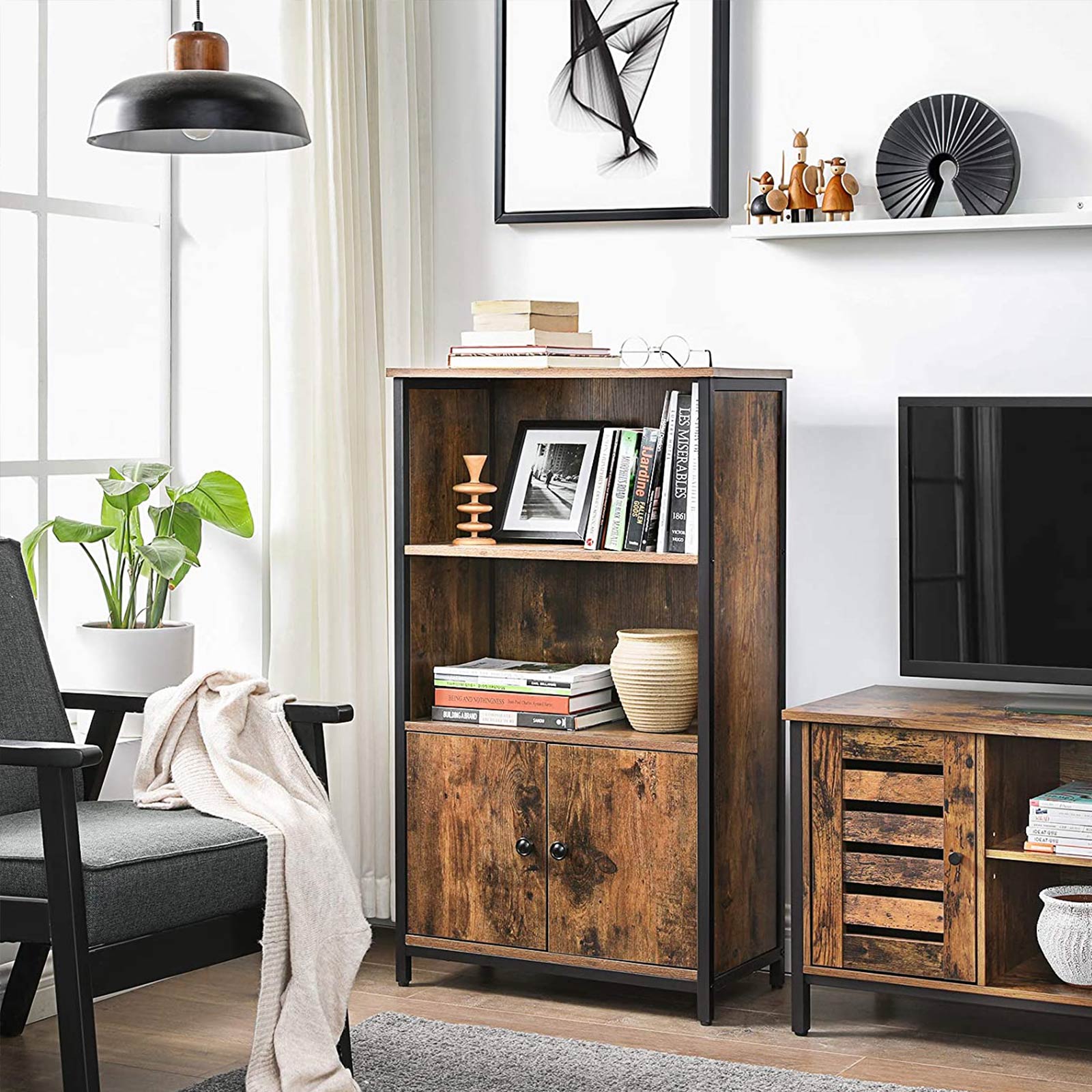 VASAGLE Bücherregal, Bücherschrank, Büroregal, Küchenschrank mit 2