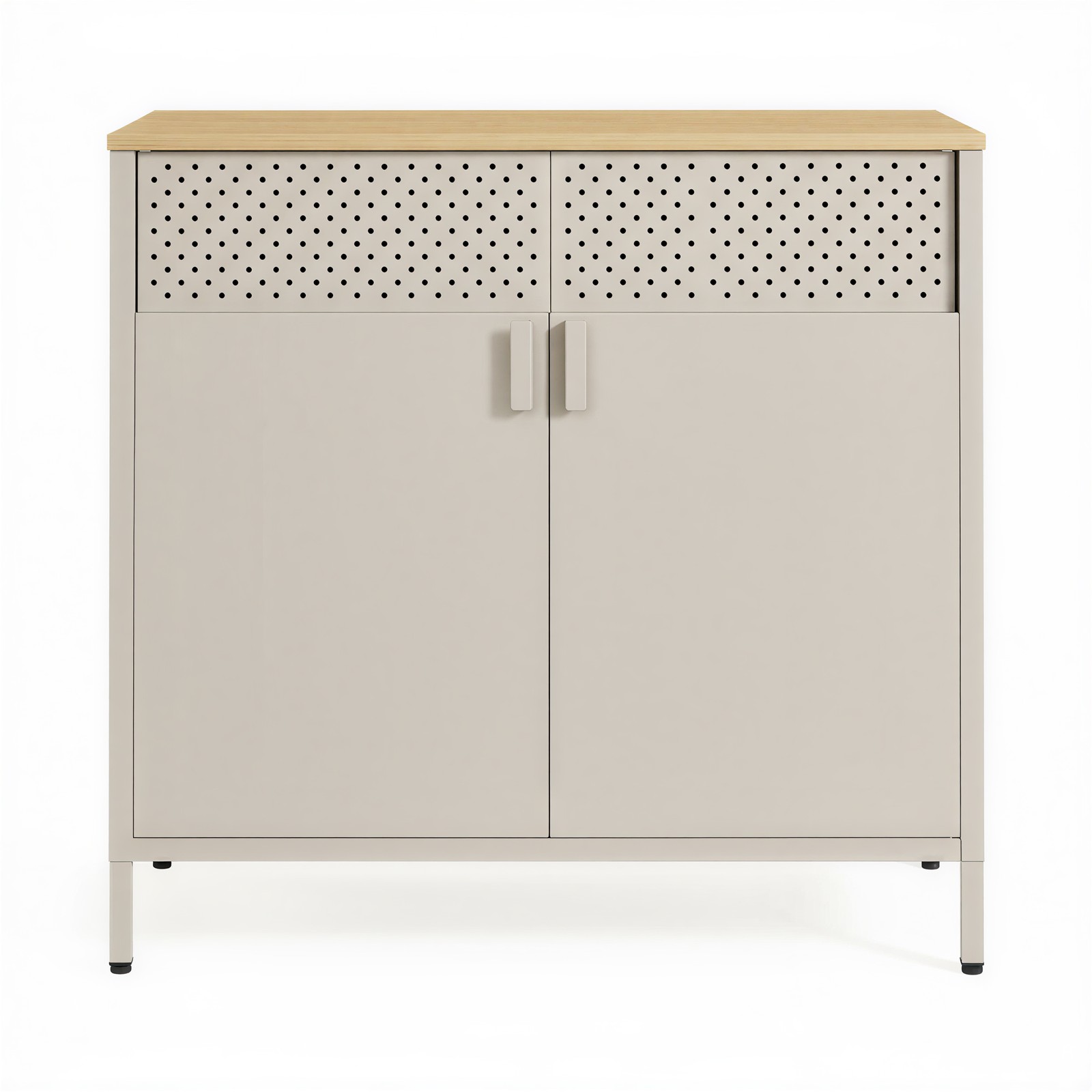 Metallschrank mit Doppeltür, Aufbewahrungsschrank für Wohnzimmer, sandbeige-naturbeige