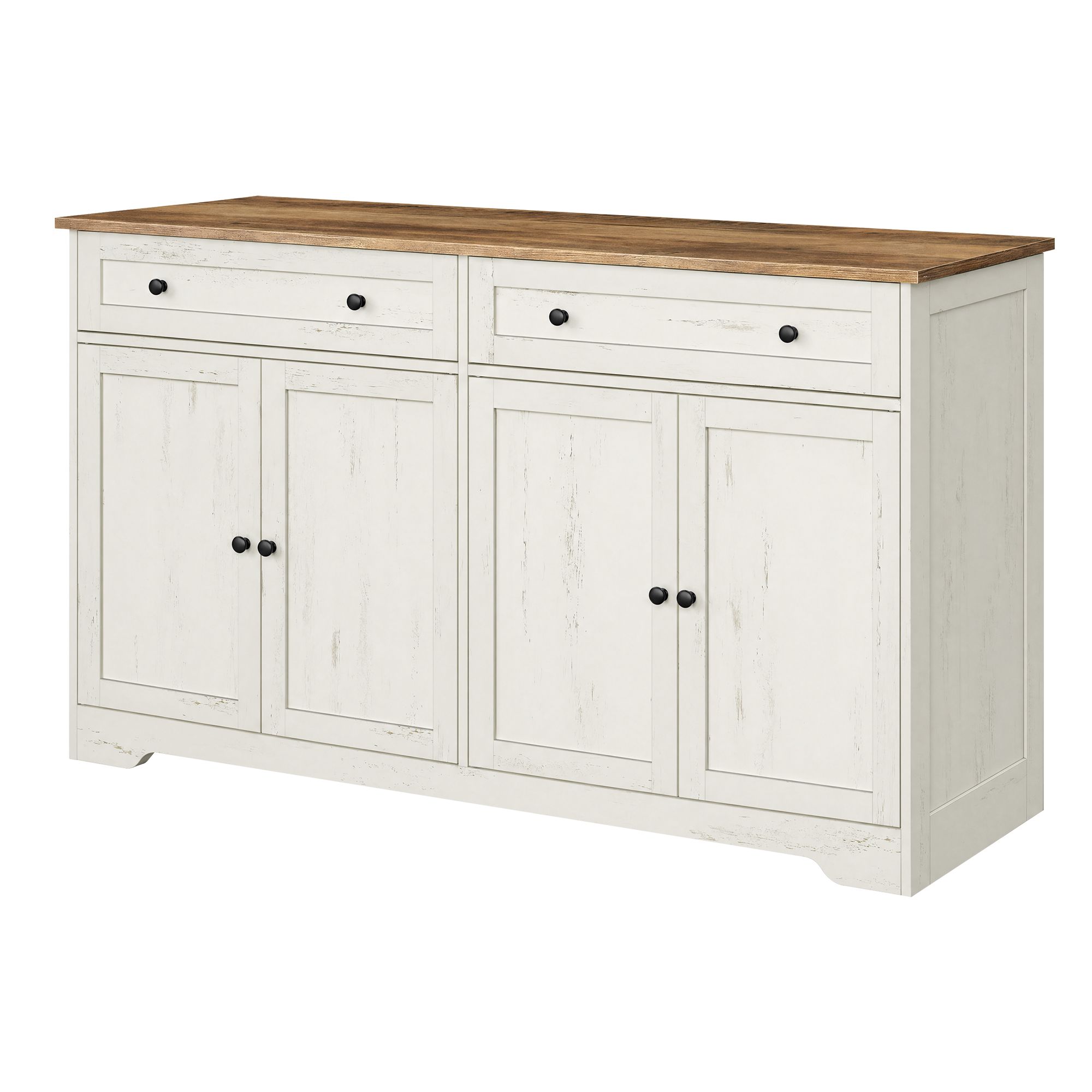 Küchenschrank im traditionellen Stil mit 2 Schubladen und 4 Türen 140 x 40 x 80 cm Weiß