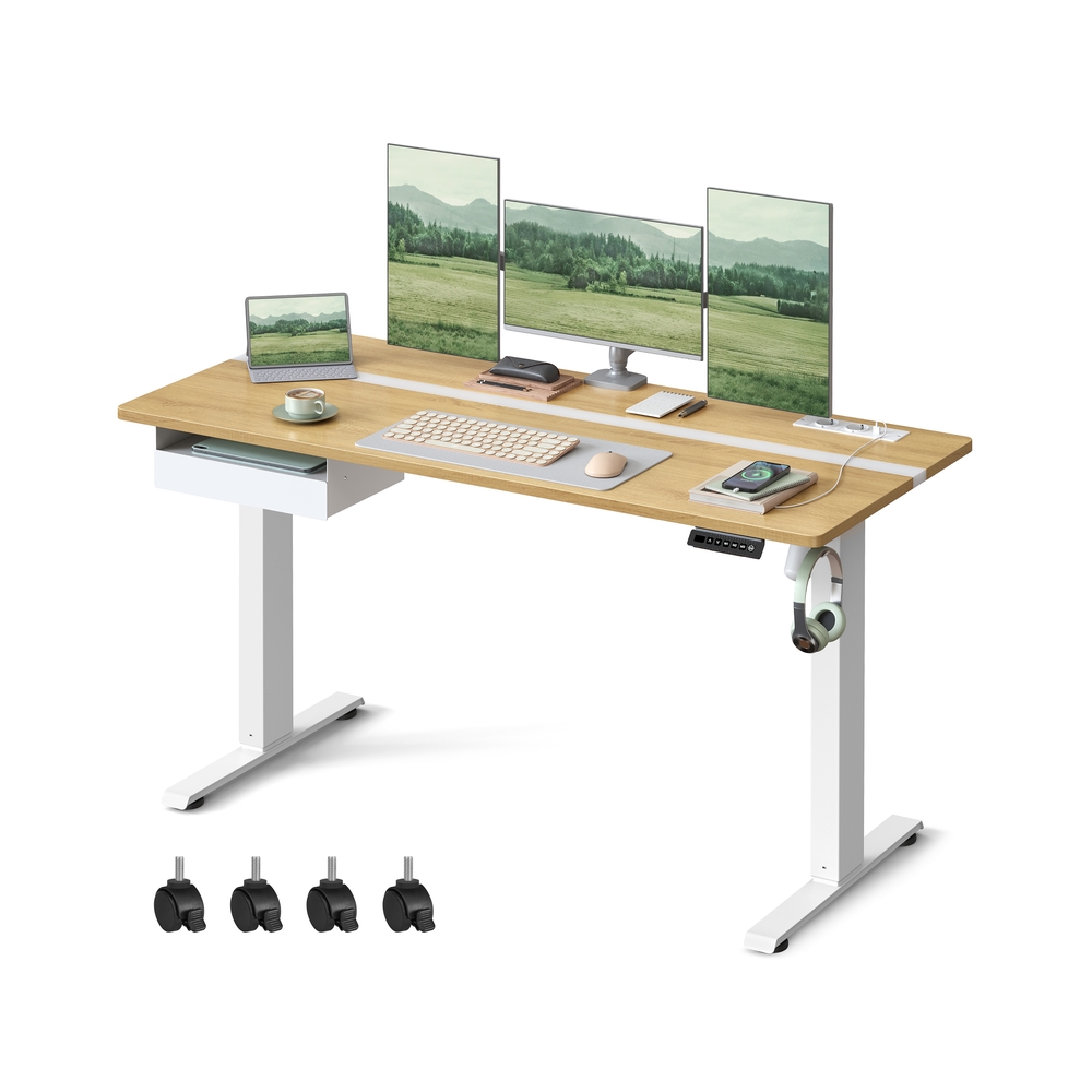 Schreibtisch mit Steckdosen und Schublade 60 x 140 cm