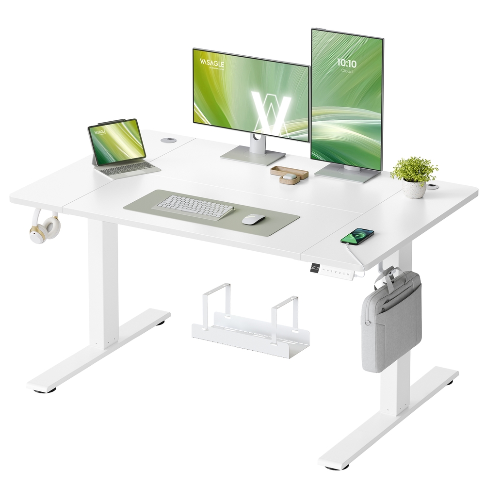 Schreibtisch höhenverstellbar mattweiß 120x80 cm USB-C