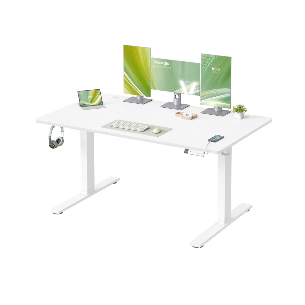 Höhenverstellbarer Schreibtisch mit USB Anschluss und Speicherfunktion mattweiß