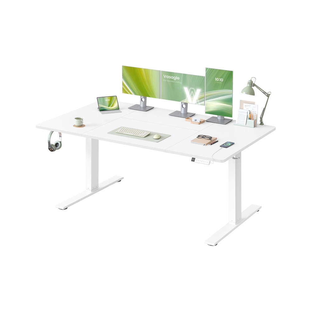 Höhenverstellbarer Schreibtisch mit USB Anschluss und Speicherfunktion Mattweiß