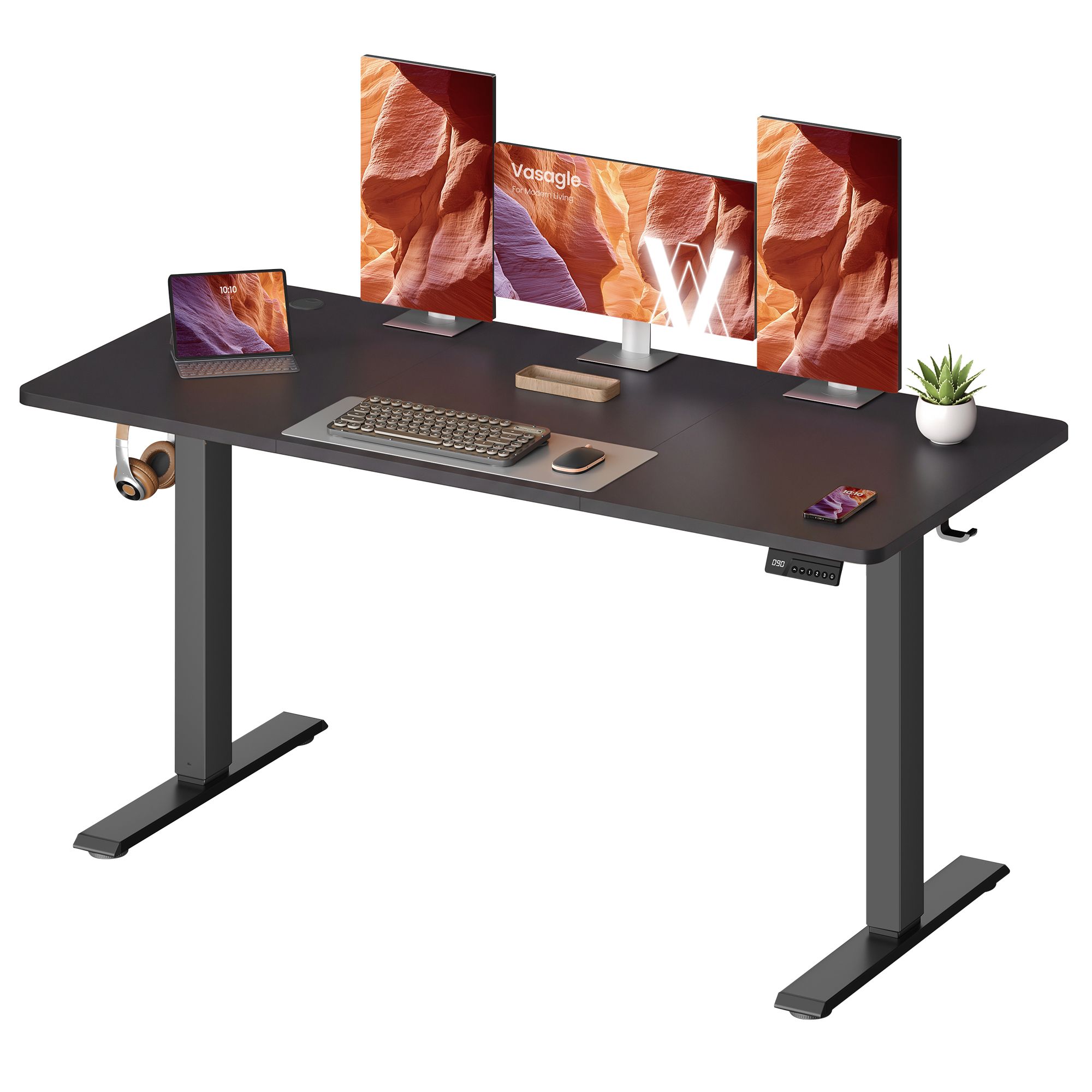 Schreibtisch höhenverstellbar mit Memory 140x60 cm Schwarz