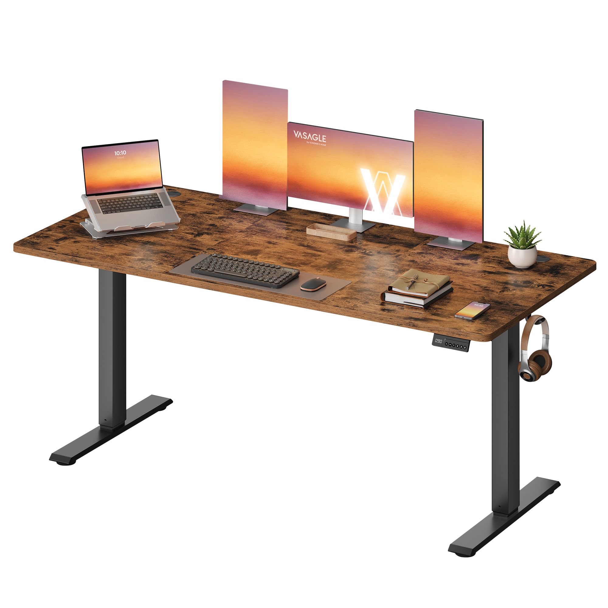 Höhenverstellbarer Schreibtisch 160 x 70 cm Braun