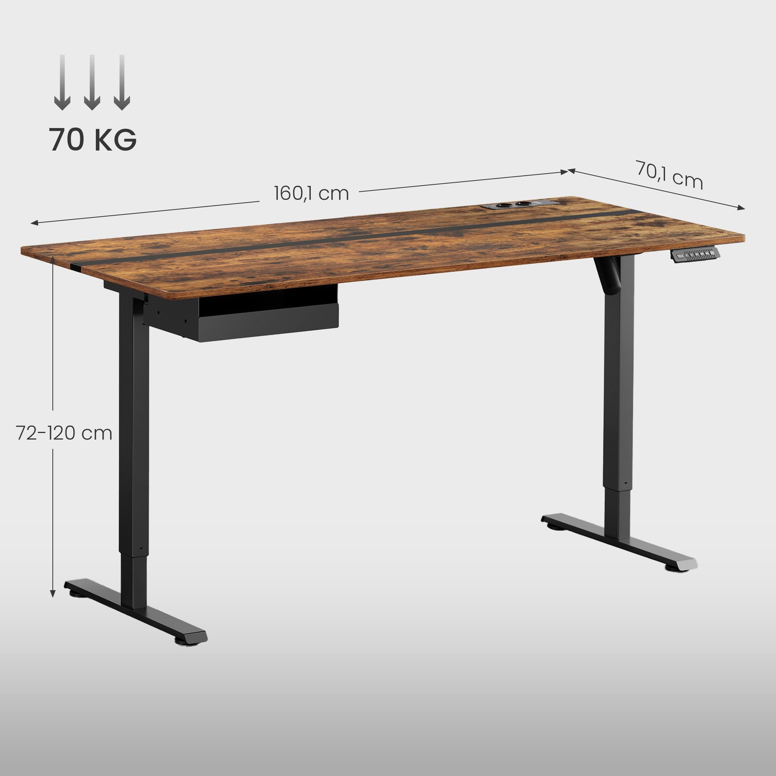 Höhenverstellbarer Schreibtisch, 160,1 x 70