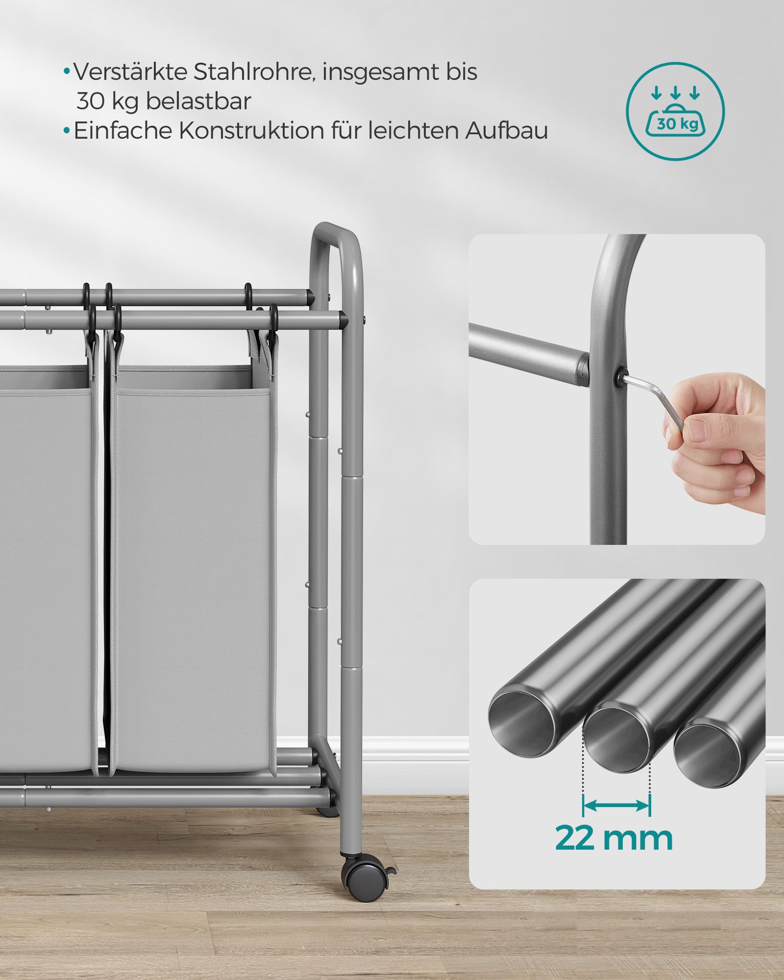 Skalbinių krepšys su 3 skyriais