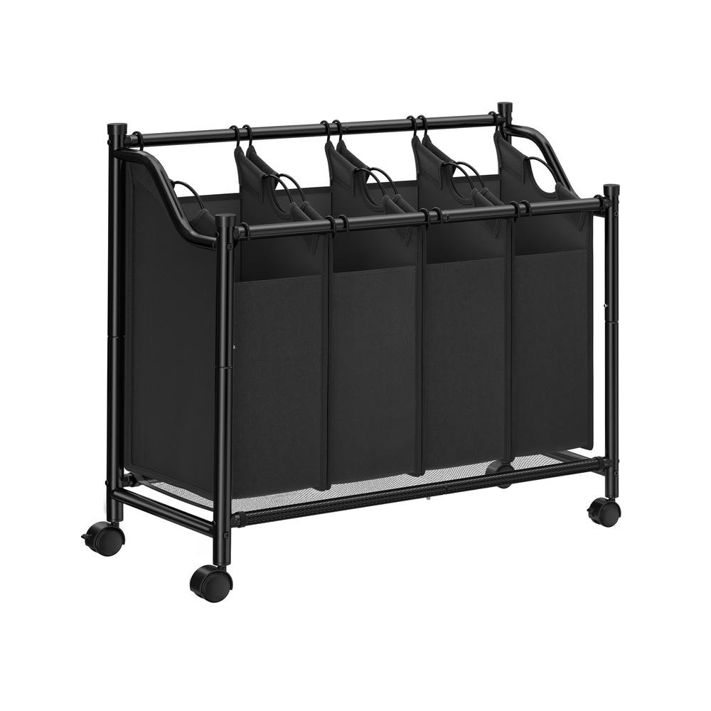 Songmics - Wäschekorb Wäschesortierer Wäschebox Wäschewagen mit 4 x Sortierer Fächer Schwarz LSF005 - schwarz