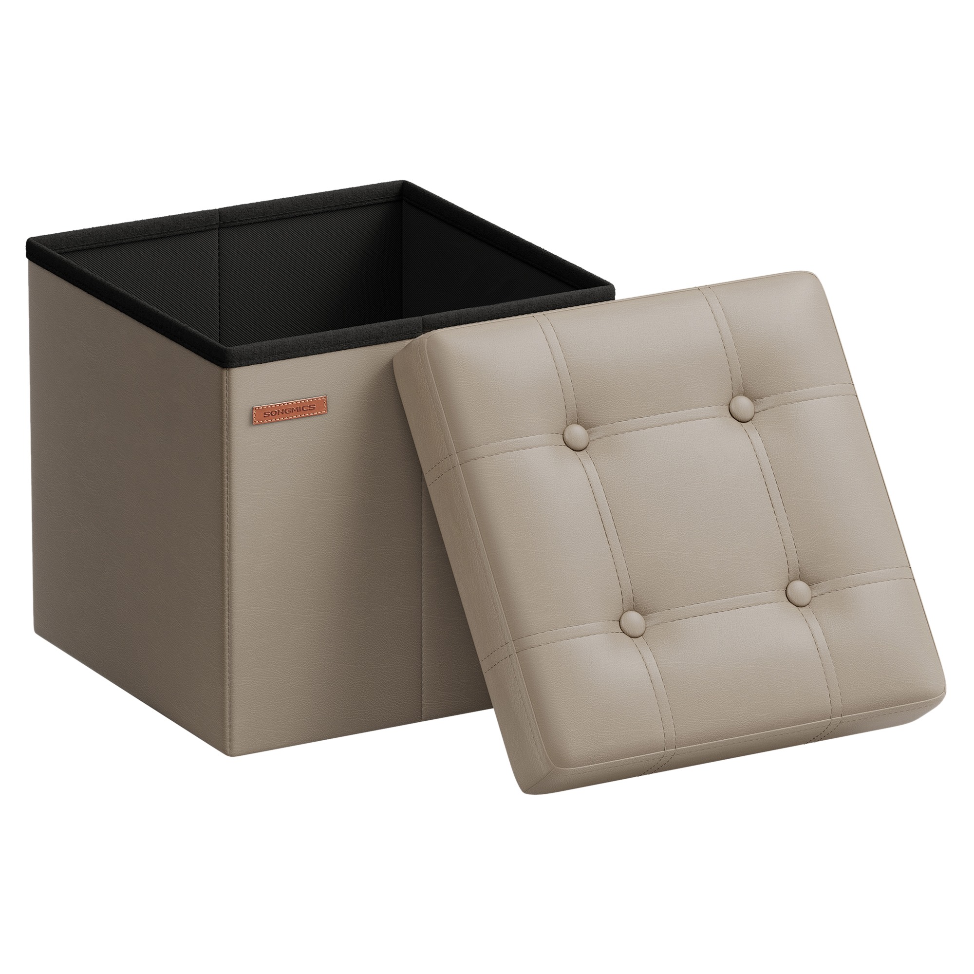 Sitzhocker hellkamel-tintenschwarz PVC-Leder 38 cm faltbar