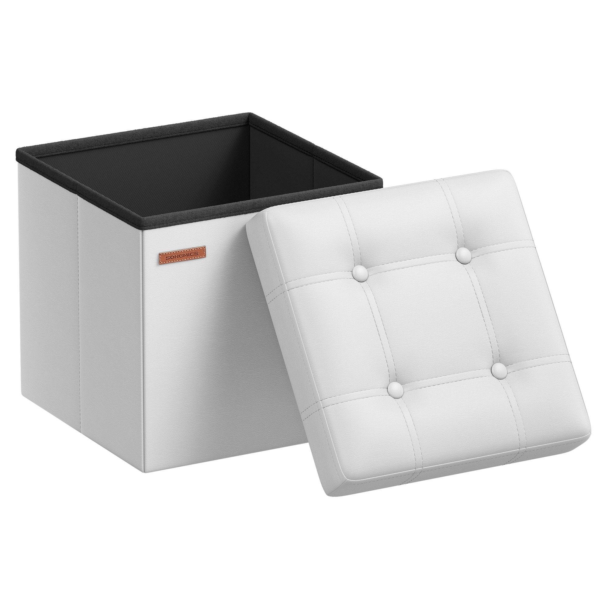 Sitzhocker wolkenweiß-tintenschwarz Kunstleder 38 cm faltbar