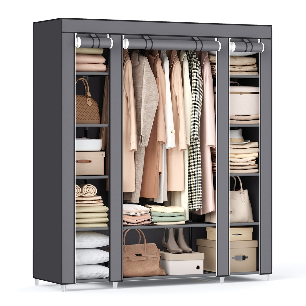 Songmics - Kleiderschrank xxl 175 x 150 x 45 cm Faltschrank Stoffschrank mit Kleiderstange Grau LSF03G - Grau