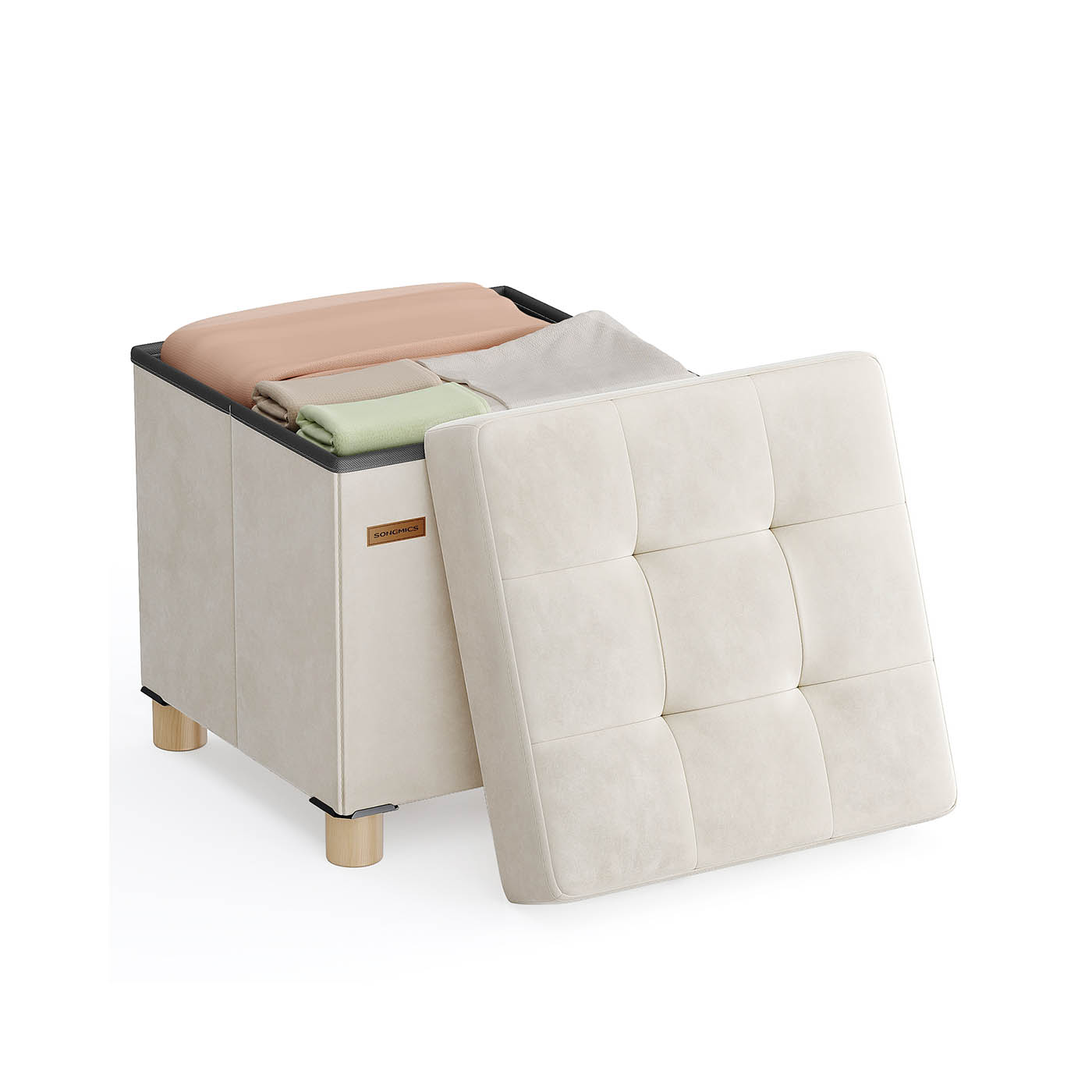 Sitzbank mit Stauraum 38 x 38 x 40 cm Fußhocker 37 L cappuccinobeige