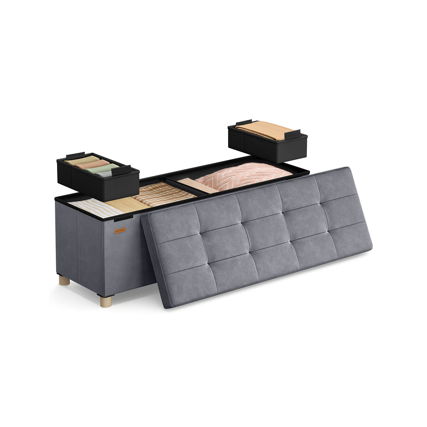 Sitzbank mit Stauraum 38 x 110 x 40 cm Fußhocker 112 L schiefergrau