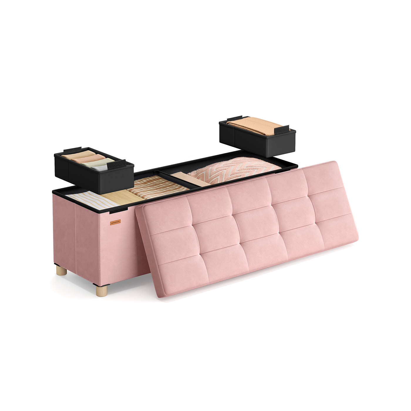 Sitzbank mit Stauraum 38 x 110 x 40 cm Fußhocker 112 L pastellrosa