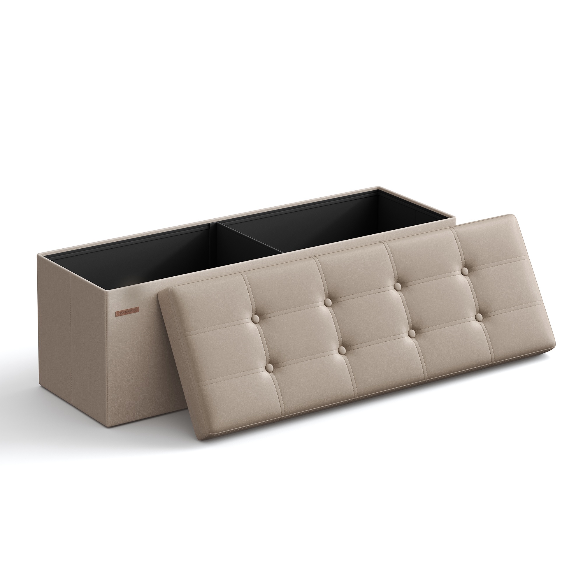Sitzhocker hellbeige Kunstleder 131L faltbar gepolstert