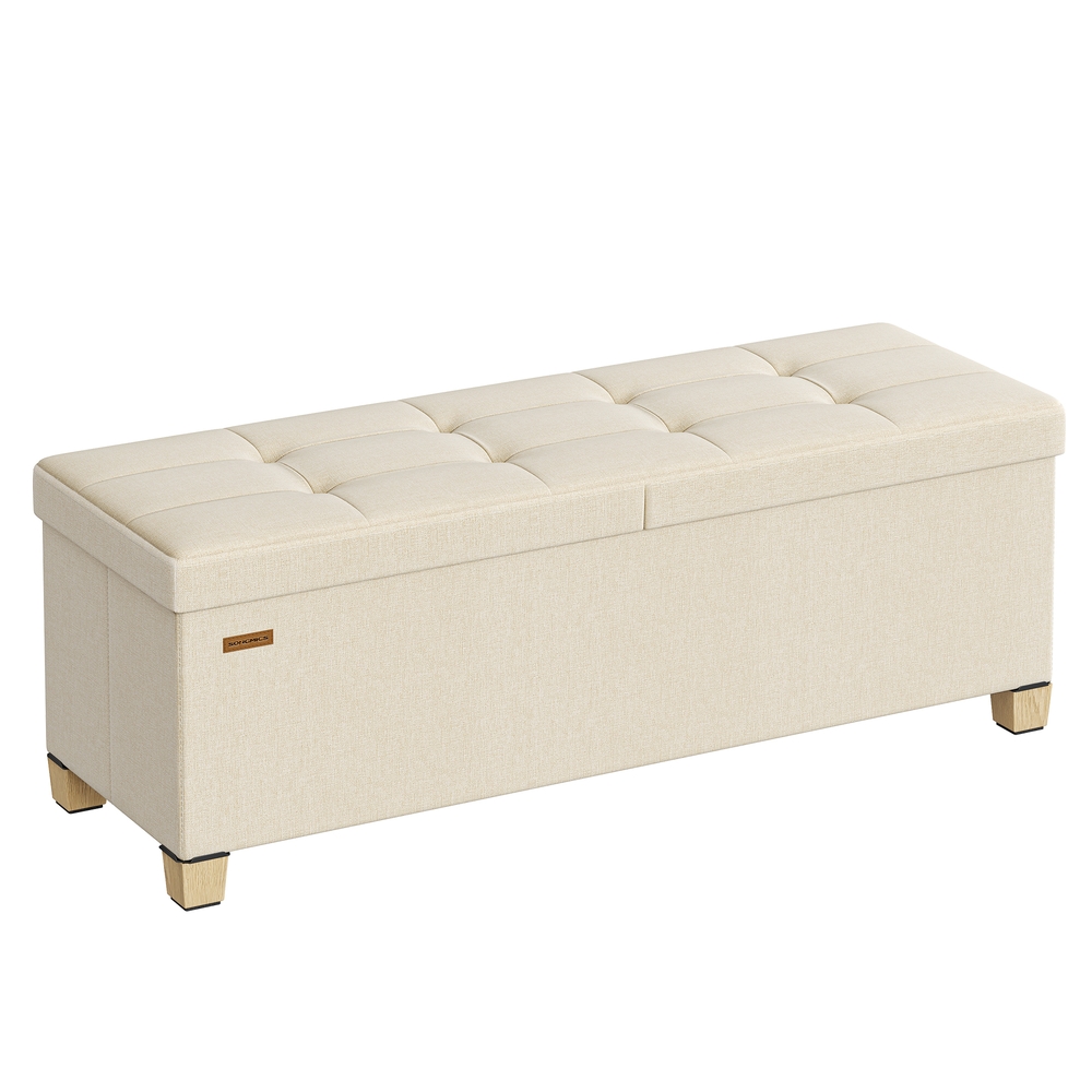 Sitzbank mit Stauraum hellbeige Leinenoptik 110 cm faltbar