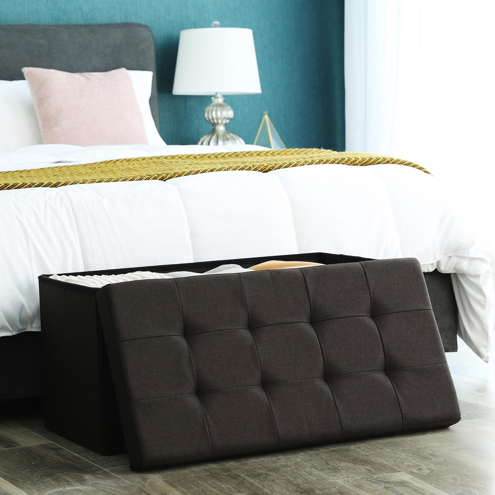 SONGMICS Sitzhocker Sitzbank mit Stauraum faltbar 2-Sitzer belastbar