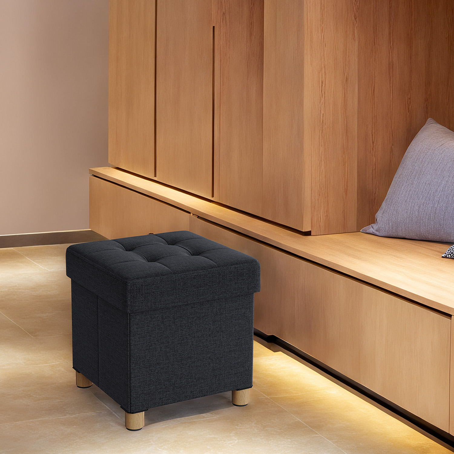 Sitzhocker mit Stauraum, kleine klappbare Sitzbank, 38 x 38 x 40 cm