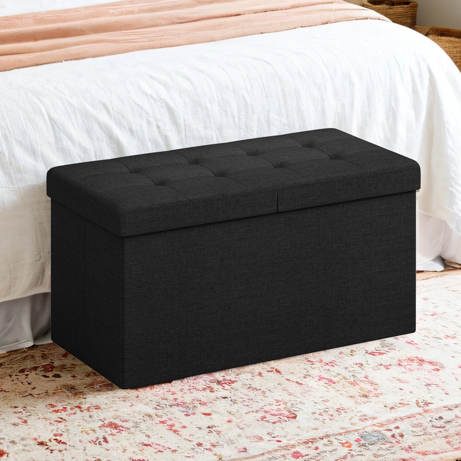 Sitzbank mit Stauraum 38 x 76 x 38 cm tintenschwarz