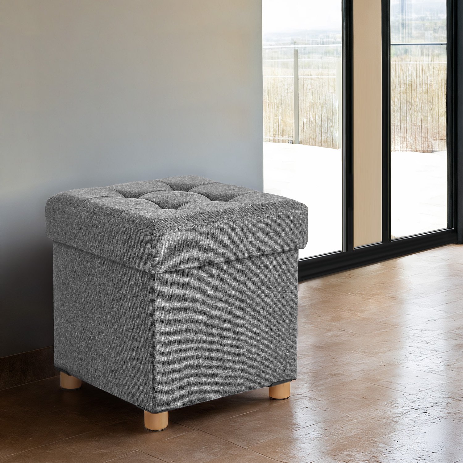 Sitzhocker mit Stauraum, kleine klappbare Sitzbank, 38 x 38 x 40 cm