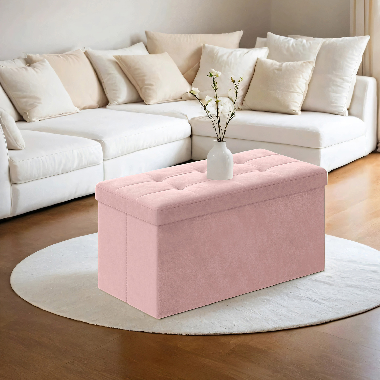 Sitzbank mit Stauraum aus Samt, 38 x 76 x 38 cm, klappbare Sitztruhe