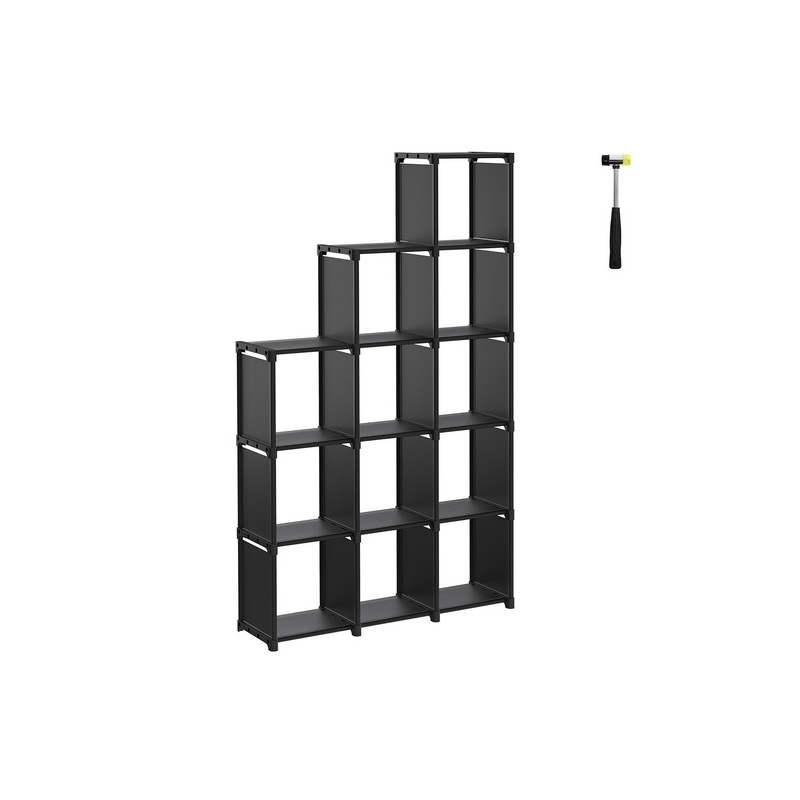 Plastikinė lentyna 12 kubelių juoda