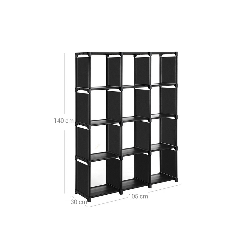 Plastikinė lentyna 12 kubelių juoda