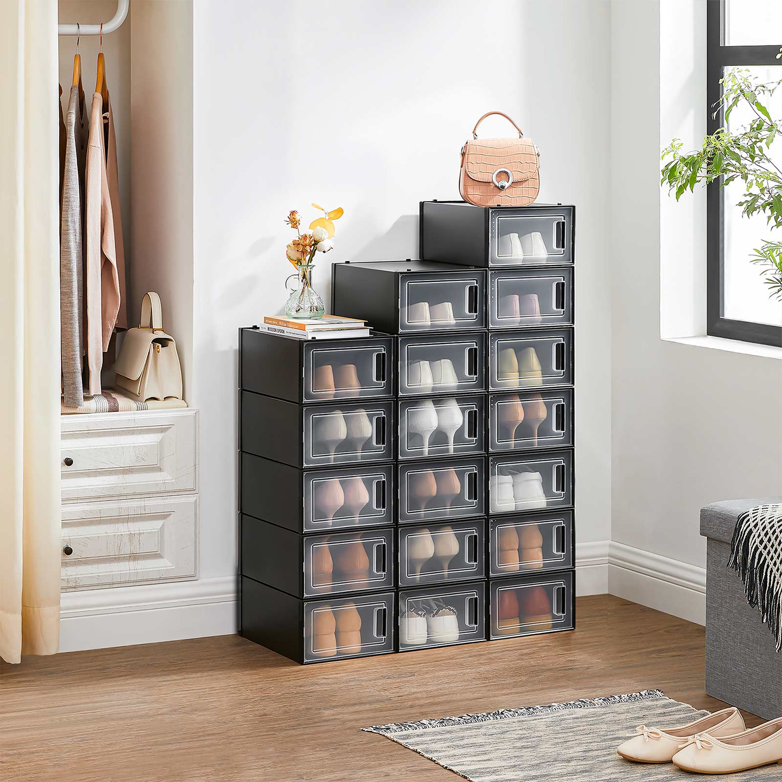 SONGMICS Schuhboxen, 18er Set, Aufbewahrungsboxen für Schuhe, Schuh