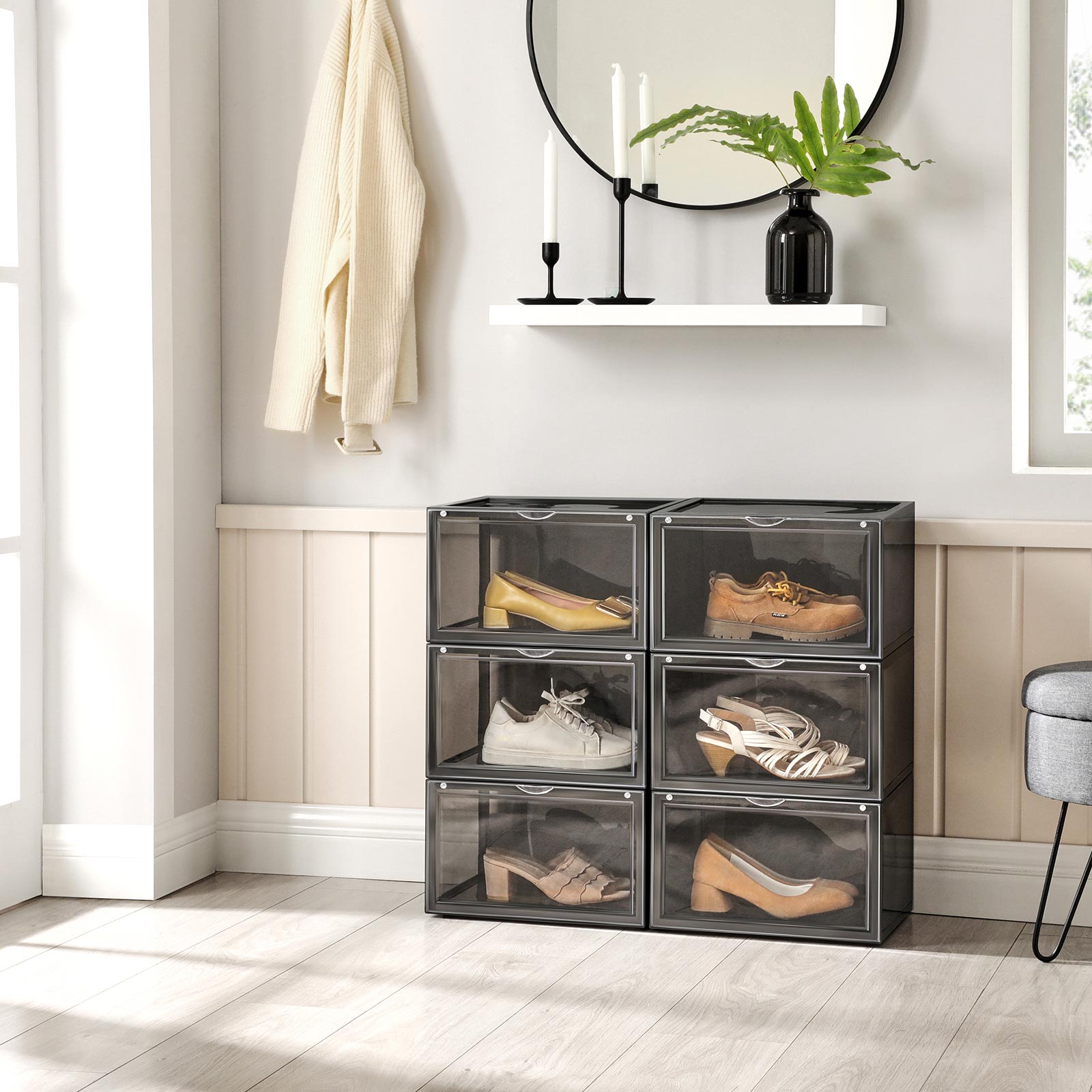 SONGMICS Schuhboxen, 6er Set, stapelbare Schuh-Organizer