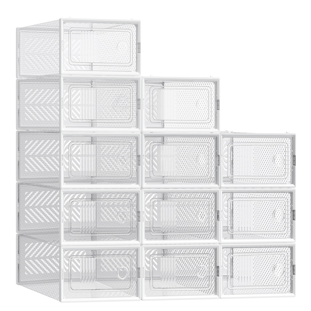 Schuhboxen 18er Set stapelbar bis Größe 43 transparent-weiß