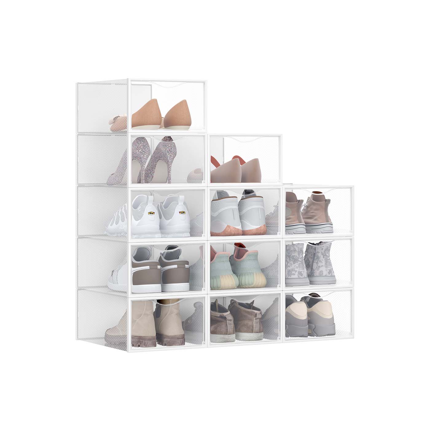 Schuhboxen 18er Set mit Tür 33,2 x 23 x 14,5 cm transparent-wolkenweiß