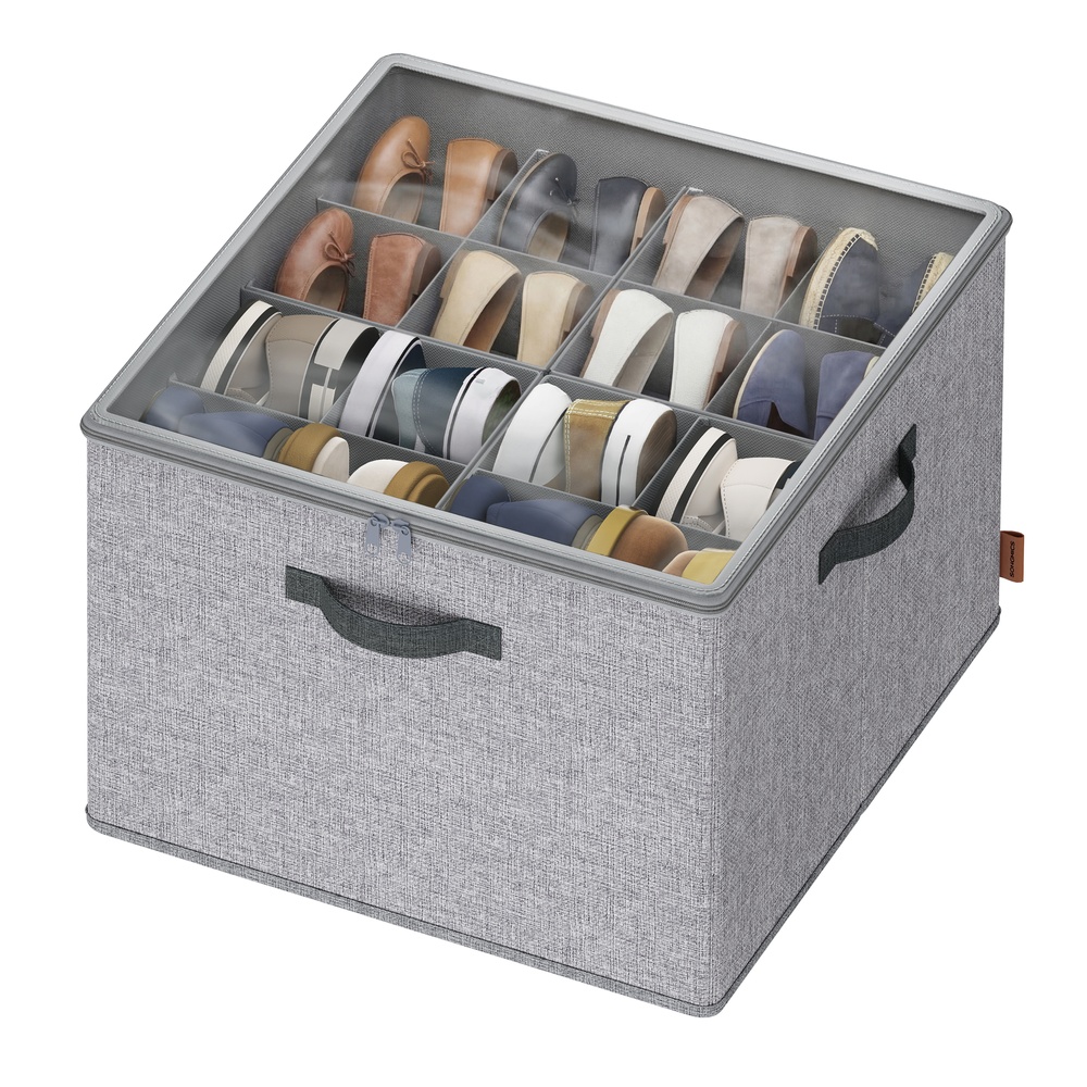 SONGMICS Schuh-Organizer, für bis zu 16 Paar Schuhe, Schuhaufbewahrung platzsparend, verstellbare Trennwände, stapelbar, Deckel transparent, Kleiderschrank, taubengrau LSP621GD01