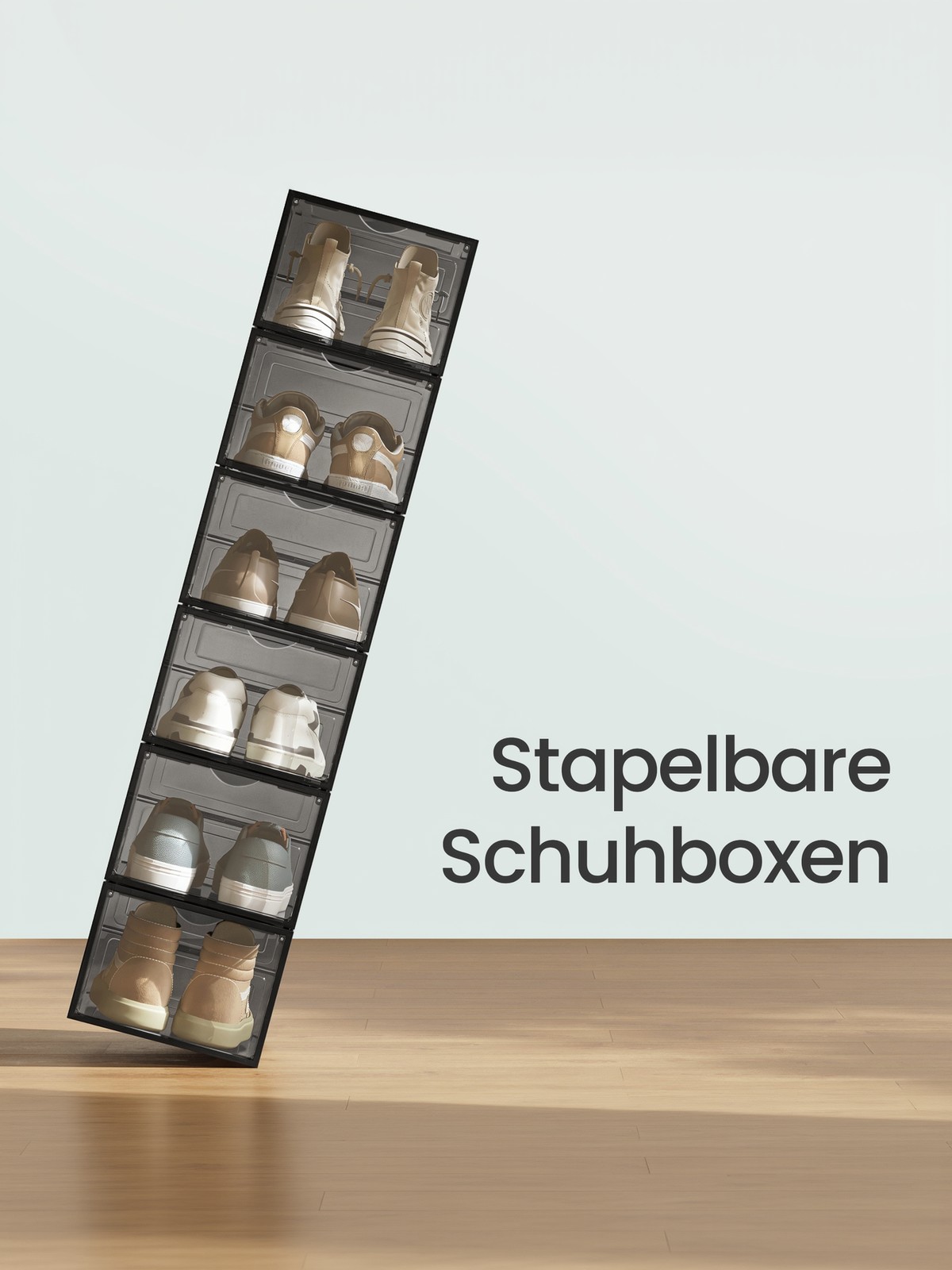Schuh-Organizer, stapelbare Aufbewahrungsboxen aus Kunststoff, 6er Set mit Tür