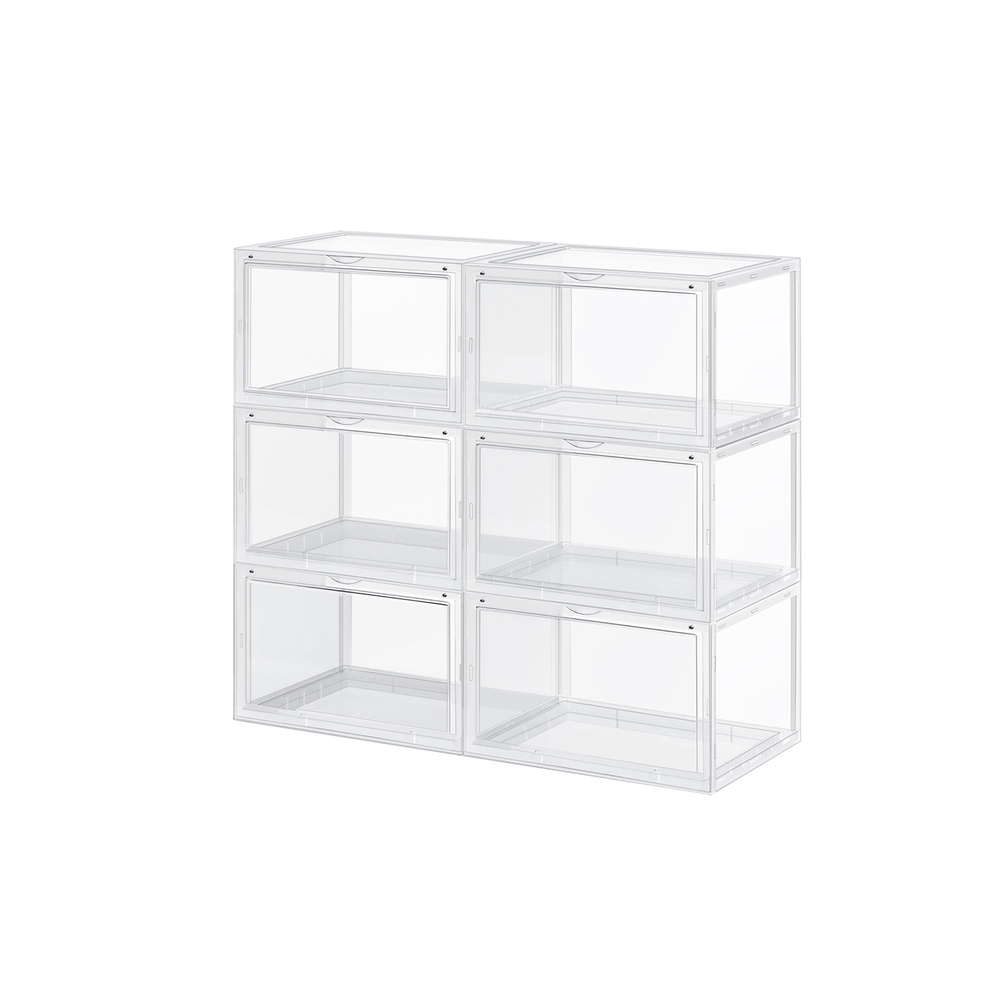 Schuhboxen 6er Set stapelbar, Schuh-Organizer mit Tür, Kunststoffboxen