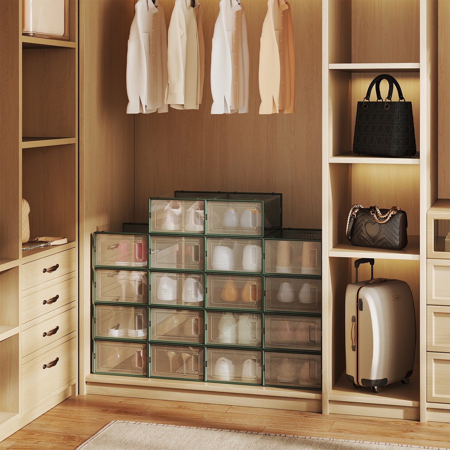Schuhboxen, 18er Set, Schuh-Organizer aus Kunststoff