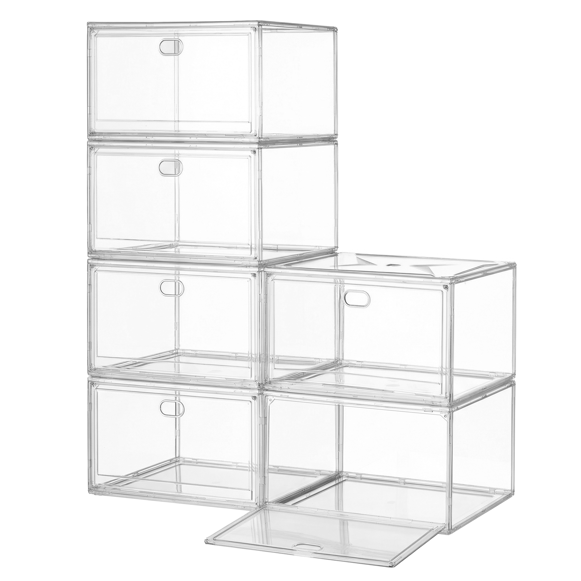 Schuhboxen 6er Set, Stapelbar mit Magnettür, 36 x 27 x 21 cm
