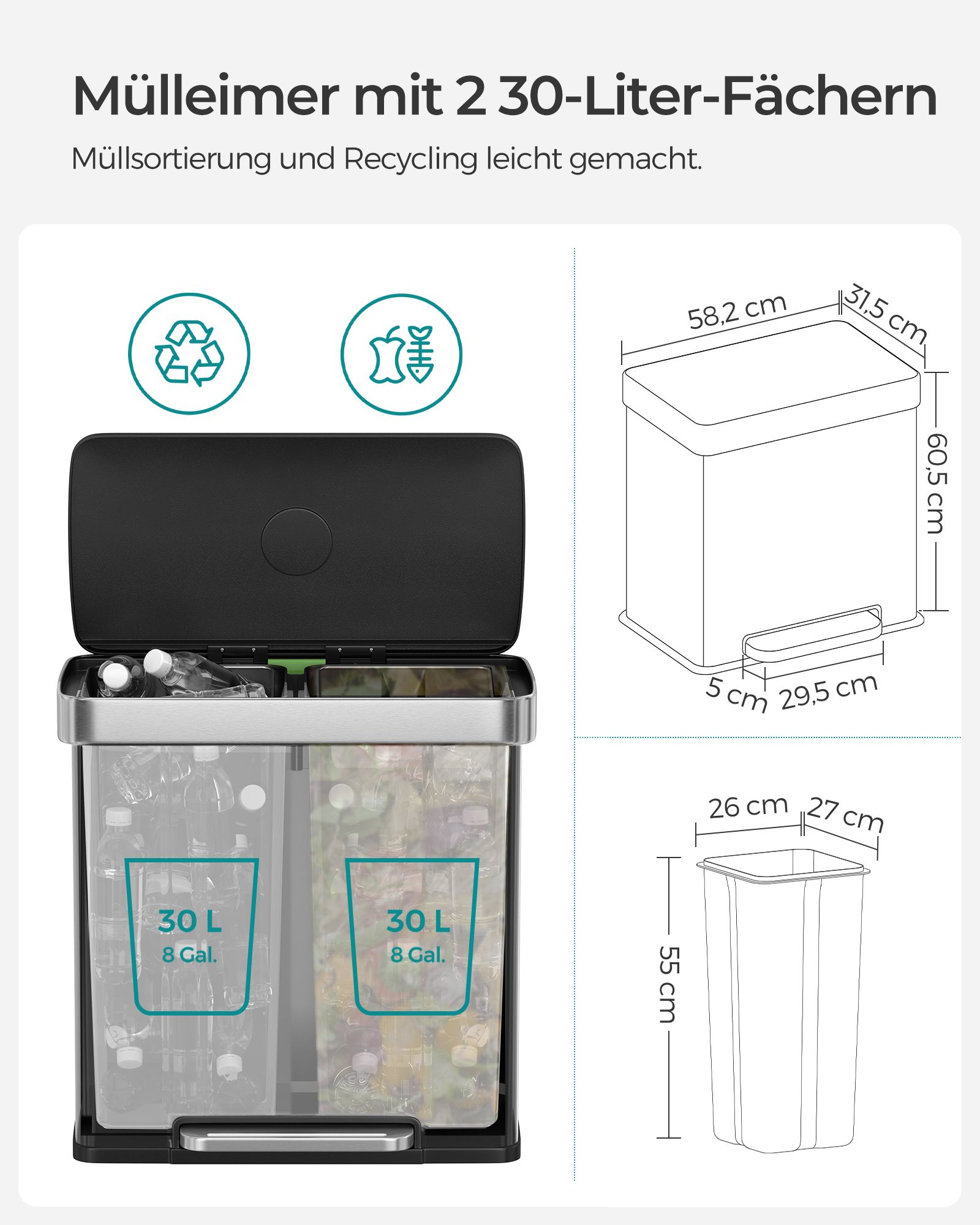 Virtuvės atliekų dėžė su Softclose dangčiu