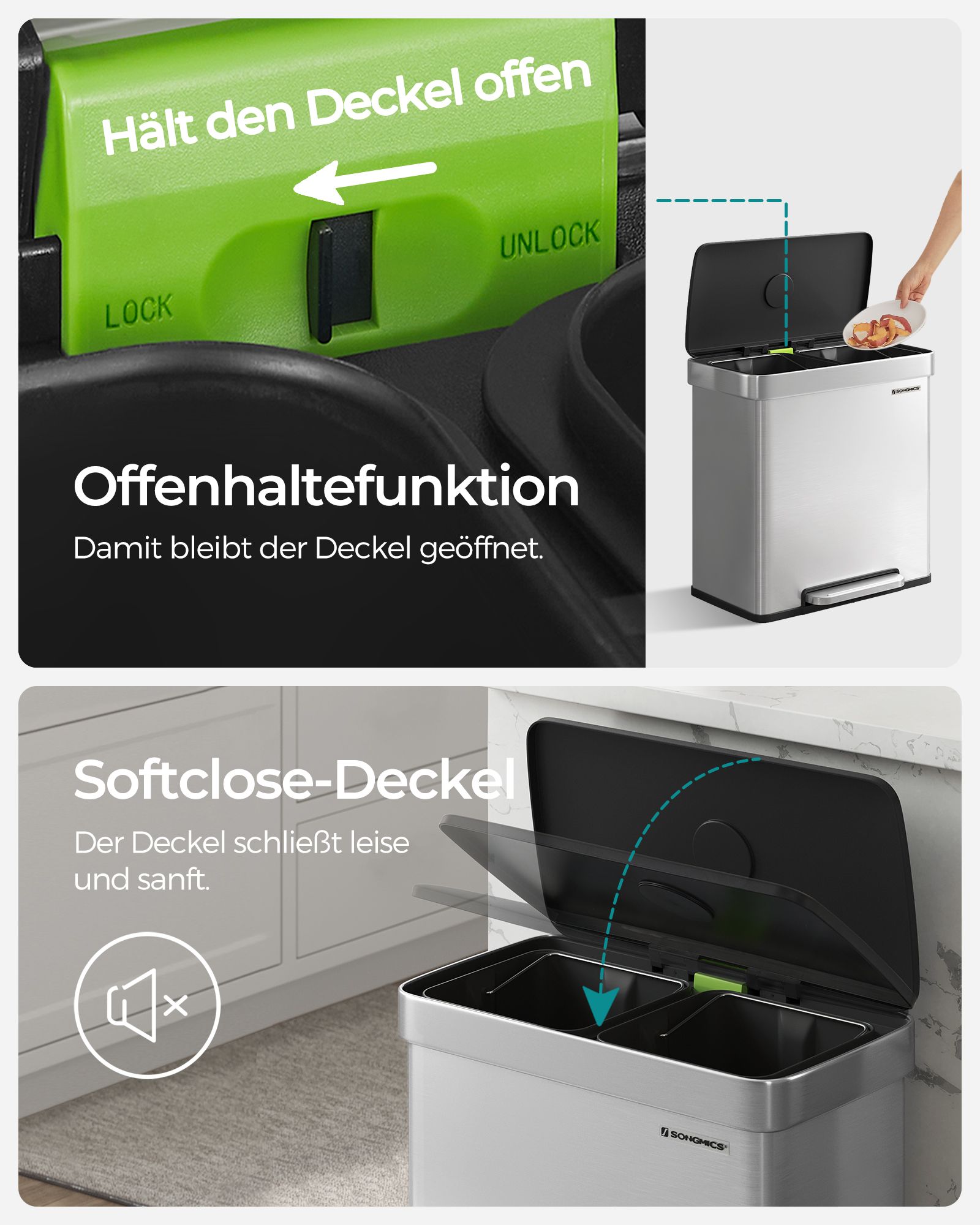 Virtuvės atliekų dėžė su Softclose dangčiu