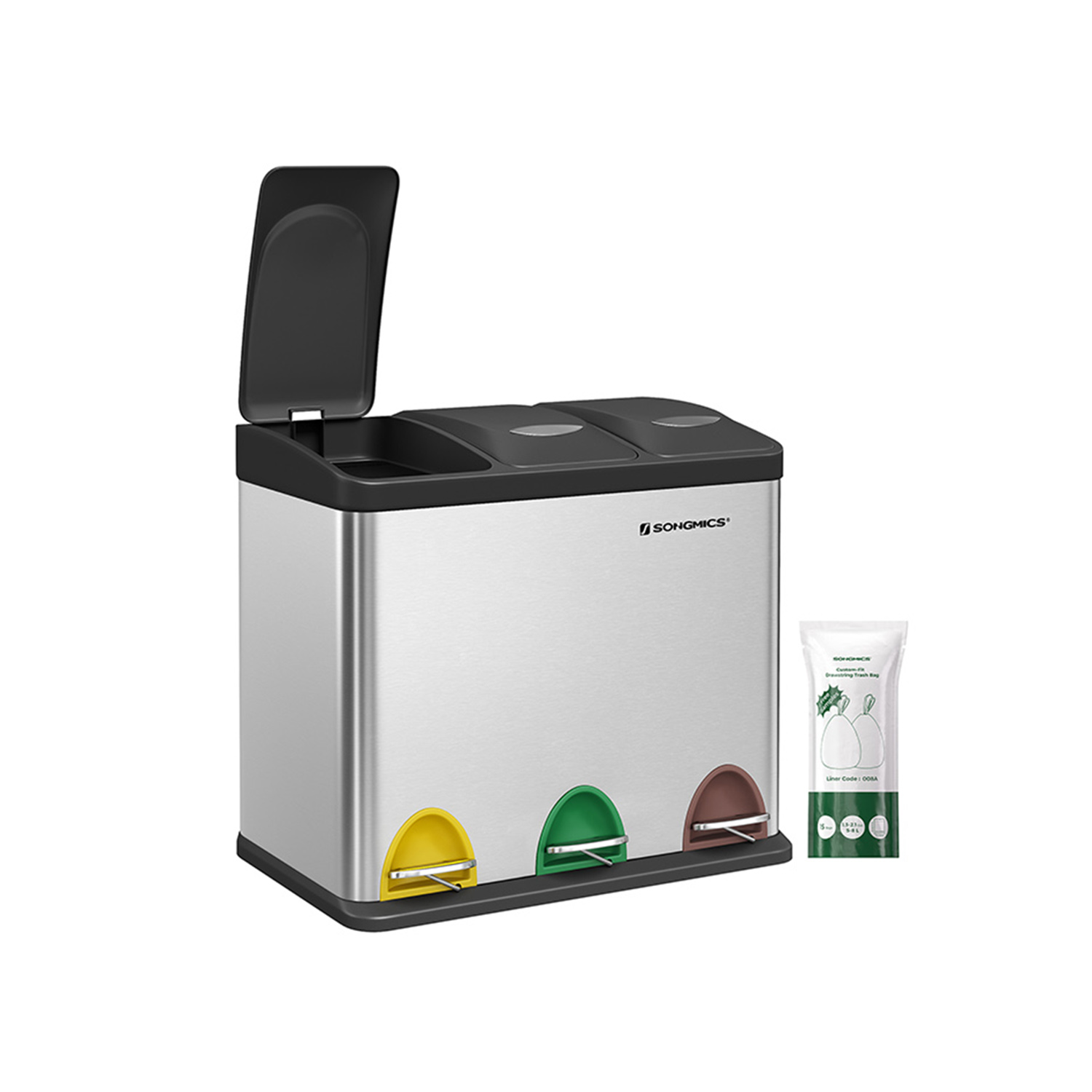 SONGMICS Mülltrenner 3x 8,0 l edelstahl, 1 St.