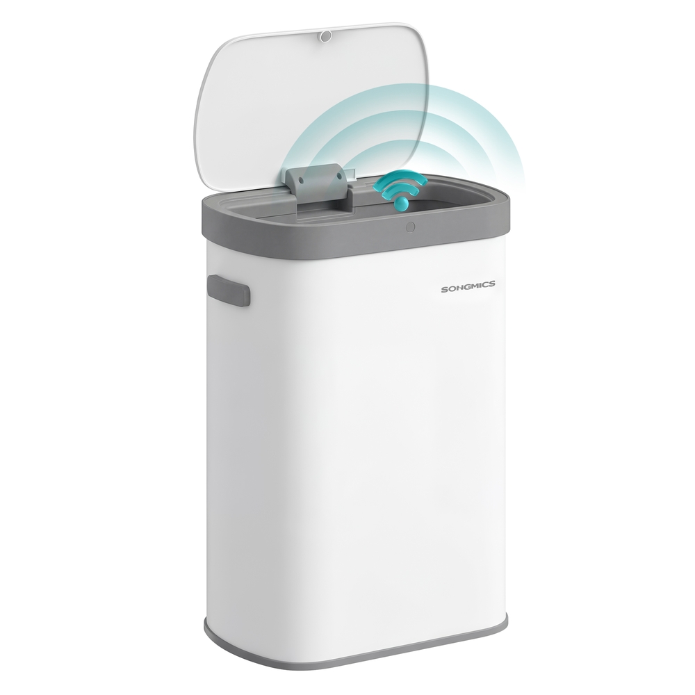 SONGMICS Mülleimer mit Sensor, automatischer Abfalleimer 50 L, Öffnen per Handbewegung oder Berühren, Softclose-Deckel, Stahl, inkl. 15 Müllbeutel, weiß LTB640WZ02