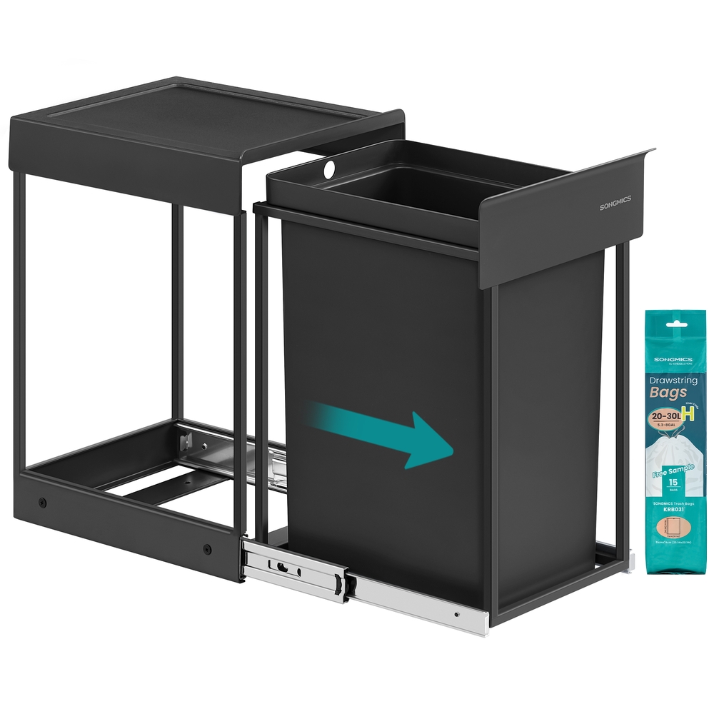 Mülleimer Küche, für Unterschrank, 1 x 20 L, Abfalleimer, ausziehbar, Stahlrahmen, ABS-Deckel, tintenschwarz