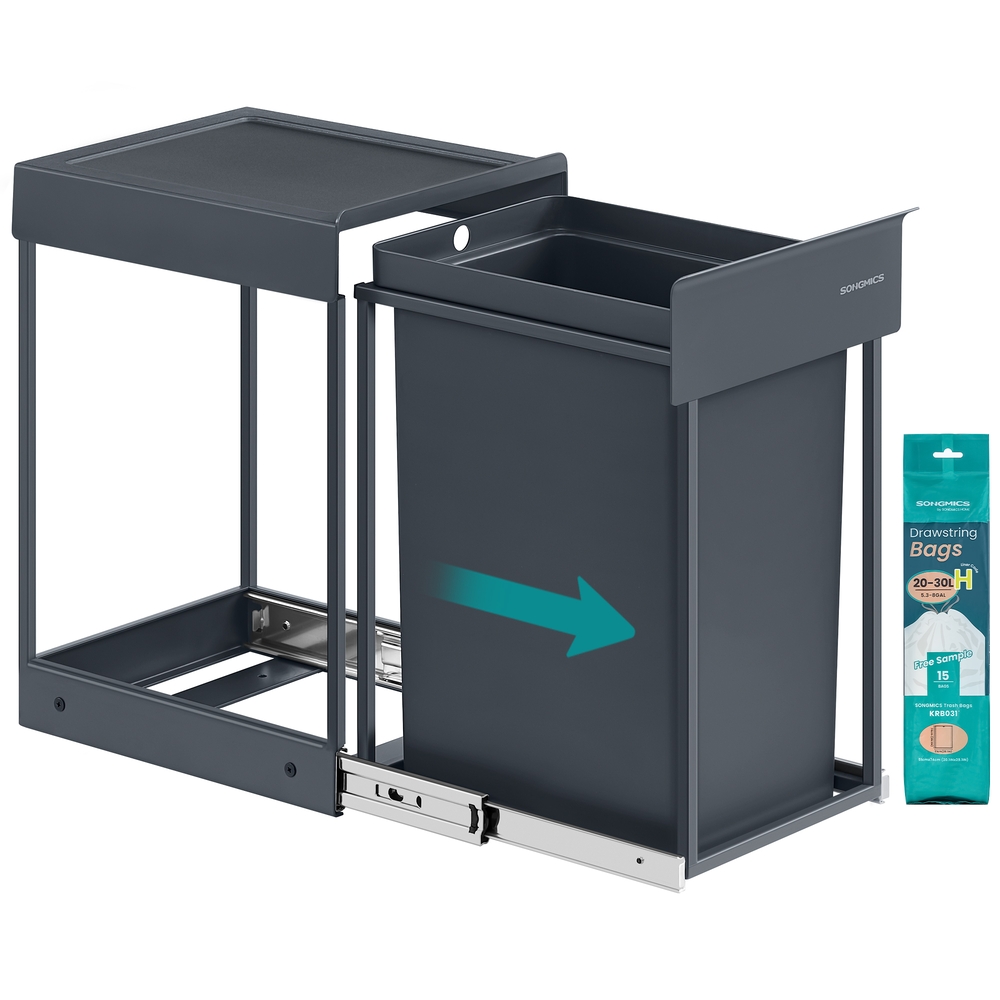 Mülleimer Küche, für Unterschrank, 1 x 20 L, Abfalleimer, ausziehbar, Stahlrahmen, ABS-Deckel, grau